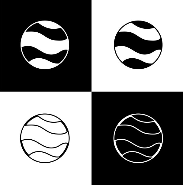 设置星球图标孤立在黑色和白色图片下载