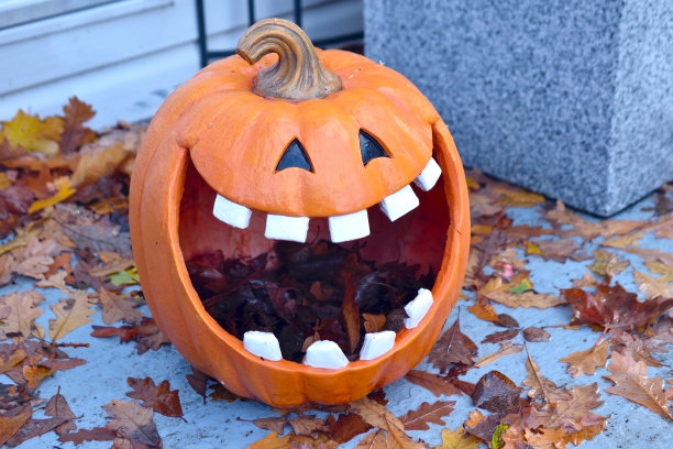 秋叶环绕的微笑南瓜图片下载