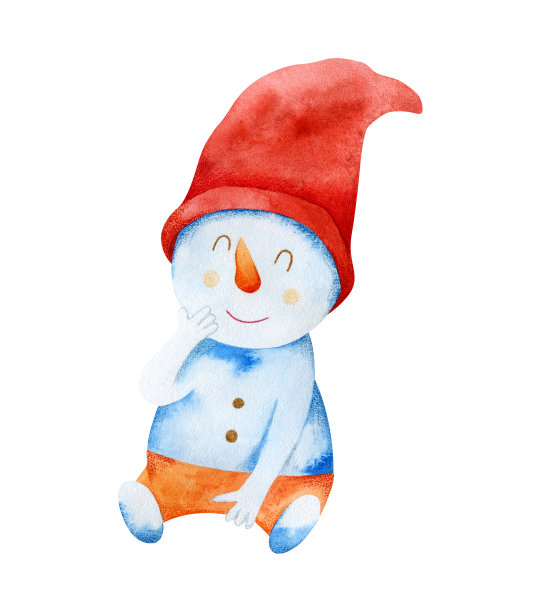 快乐水彩画寒假雪人。图片下载