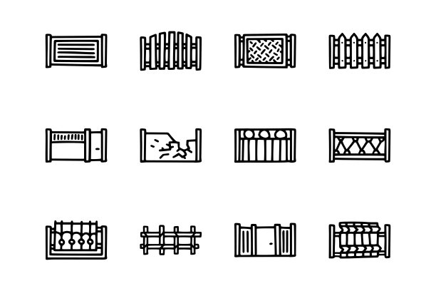 围栏线矢量涂鸦简单图标集图片下载