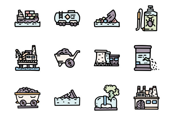 环境污染颜色矢量涂鸦简单图标集图片下载