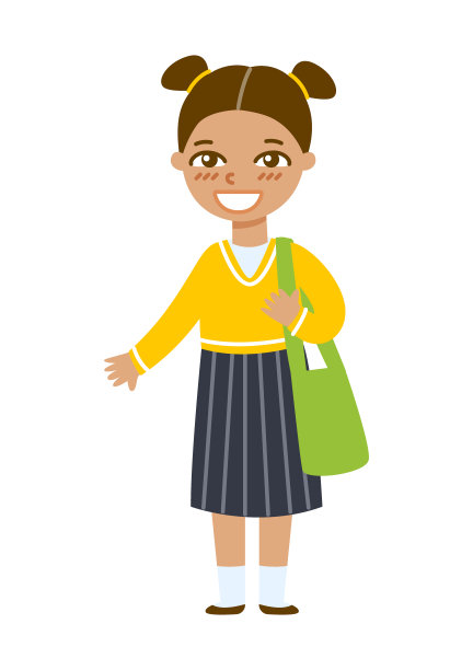 可爱的卡通学校女孩孤立在白色的背景图片下载