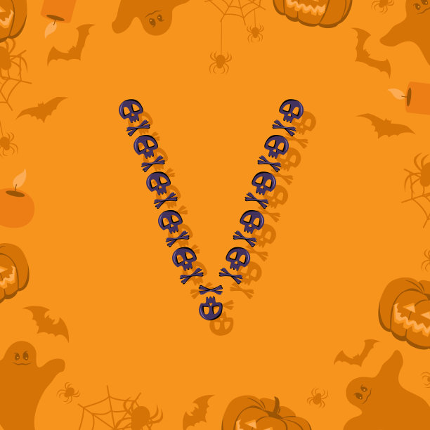 万圣节的字母V来自头骨和交叉骨头的设计图片下载