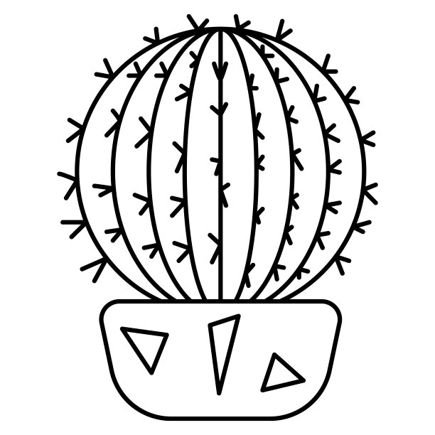 大而圆的仙人掌放在花盆里，用于家里，办公室。矢量图标，轮廓，孤立，48x48像素。图片下载
