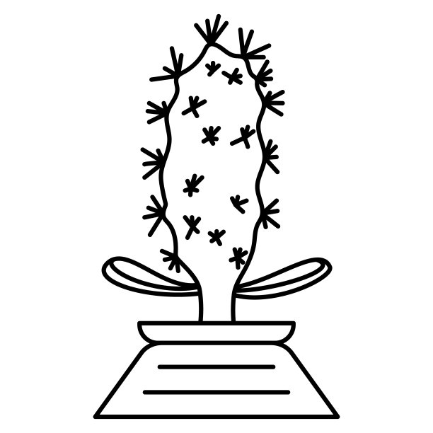 一个大仙人掌放在时髦的花盆里，作为办公室、房间的摆设。室内装饰，营造小气候。矢量图标，轮廓，孤立，48x48像素。图片下载