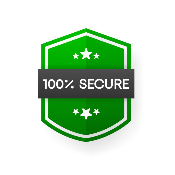 100%安全绿色矢量。平面认证标签隔离在白色背景上。矢量插图。图片下载