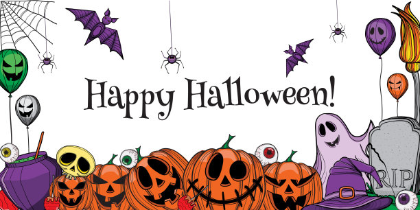 手绘万圣节元素隔离在白色背景图片下载