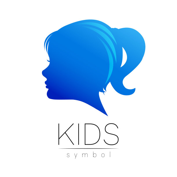 子蓝色矢量标志矢量剪影轮廓人的头。概念标志的人，儿童，自闭症，儿童，治疗，诊所，教育图片下载