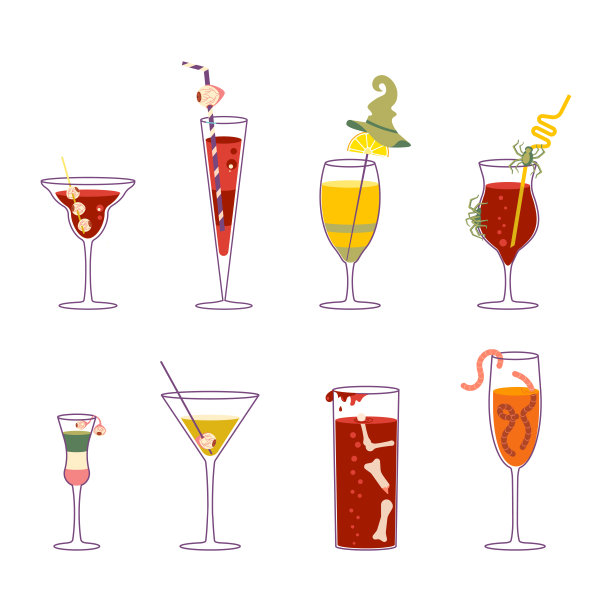 一套各种僵尸鸡尾酒杯和装饰图片下载