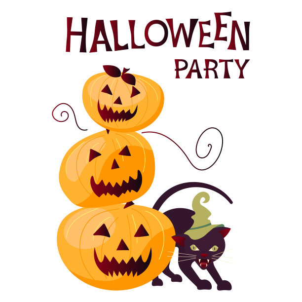橙色南瓜和黑猫的万圣节快乐海报图片下载