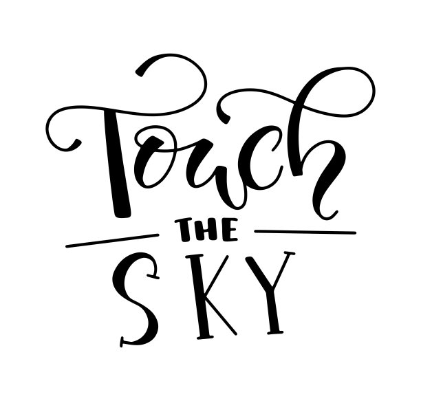触摸天空-黑色的字母孤立在白色的背景。图片下载