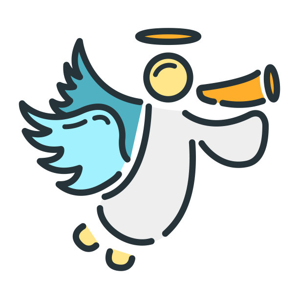 概念新年快乐，圣诞天使图标，卡通圣诞标签假日冬季时间平面矢量插图，孤立在白色。图片下载