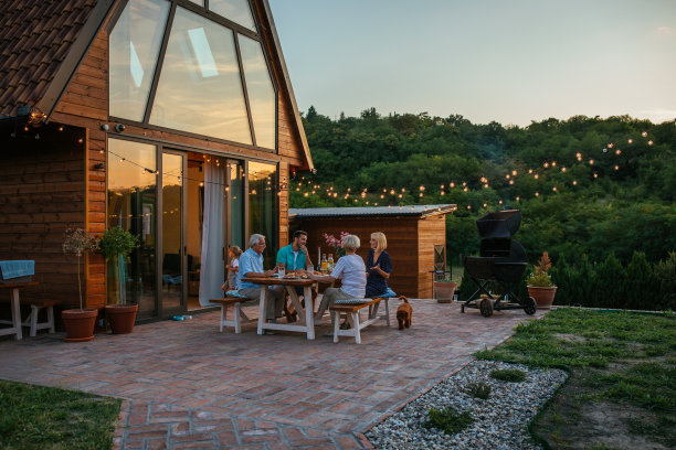 幸福的家庭在后院烧烤派对上玩得很开心图片下载