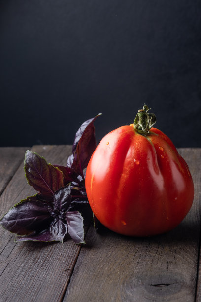 成熟的番茄和紫色罗勒图片下载