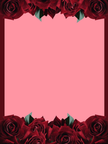 红玫瑰叠在底部和顶部，红色框，粉红色背景，自然，爱情，情人节，对象，背景，复制空间图片下载