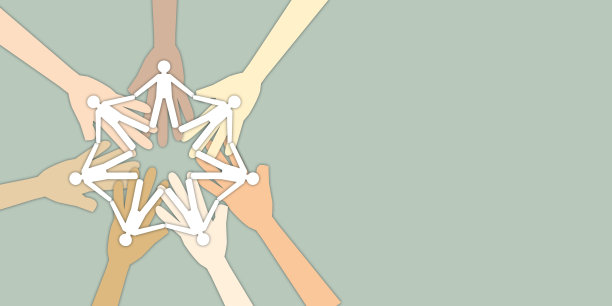 纸人叠手，以一组手和最小的背景表现团结和团队精神。图片下载