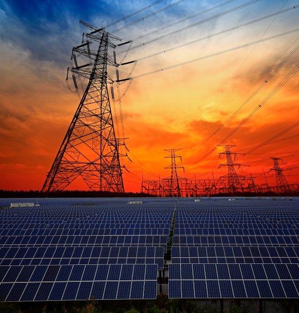 太阳能电池板，电力塔，电力设备图片下载