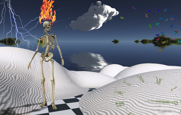 超现实沙漠中的骷髅图片下载