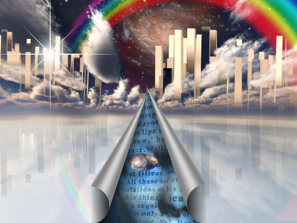 神圣的城市。天空中的彩虹图片下载