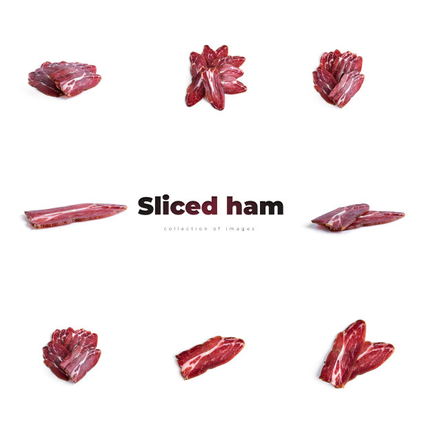 切片火腿孤立在白色背景上图片下载
