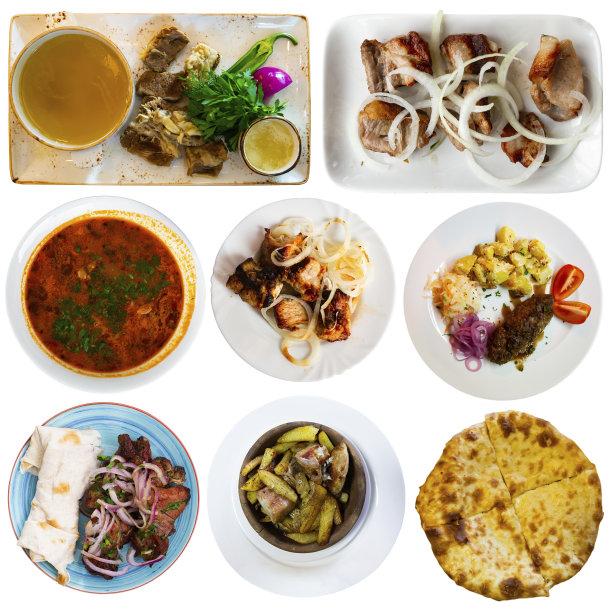 真正的格鲁吉亚菜肴拼贴孤立在白色图片下载