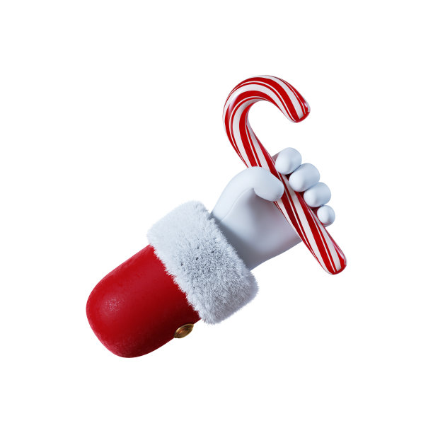 3d渲染，圣诞社交图标。圣诞老人卡通人物手拿糖果手杖。节日剪贴艺术隔离在白色背景图片下载