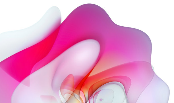 3d渲染抽象艺术3d背景与部分超现实开花兰花花曲线波浪优雅的有机生物线形式在粉红色，紫色，橙色和黄色梯度颜色与白色部分图片下载