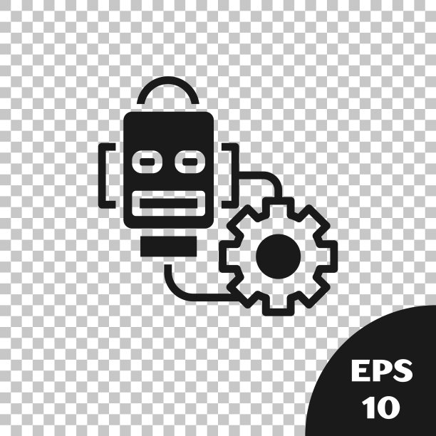 黑色机器人设置图标隔离透明图片下载