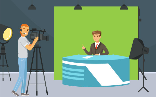 曼电视台记者在演播室的办公桌前宣布图片下载