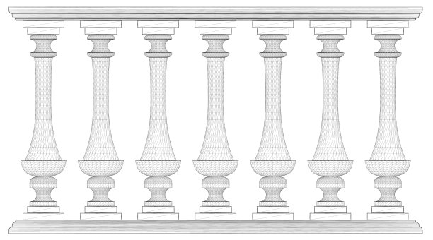 线框装饰栅栏隔离在白色背景。栏杆的一部分。3 d。矢量图图片下载