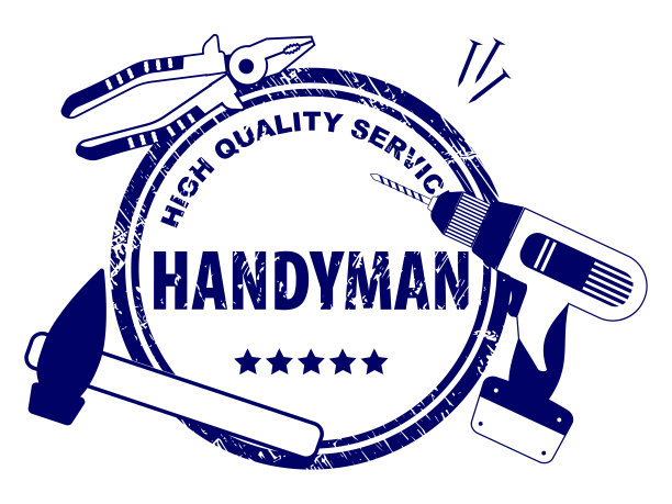 杂工。优质的蓝色服务标志。白底勤杂工服务印章。为您的网站设计，应用程序，UI的修复工具集。股票向量。EPS10。图片下载