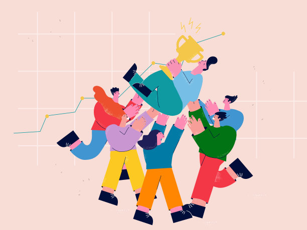 赢家的团队。团队合作，友谊，欢乐的人群庆祝胜利平向量插图。商务同事和同事的成功庆祝和领导能力。奖的人图片下载