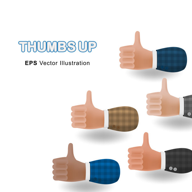 一套拇指向上的3D卡通插图手孤立在白色背景。图片下载