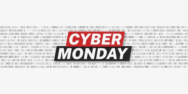 网络星期一促销海报模板。带有二进制代码串的白色背景。图片下载