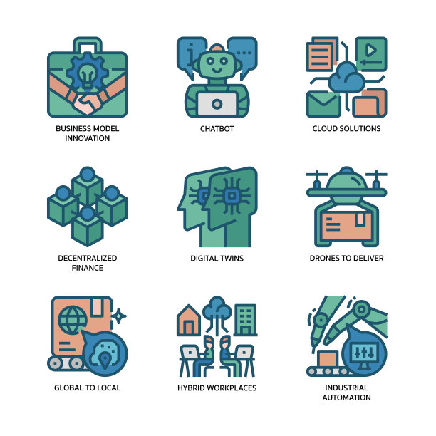 商业和技术趋势图标集图片下载