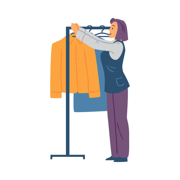 专业洗衣工人挂衣服，平面矢量插图隔离。图片下载