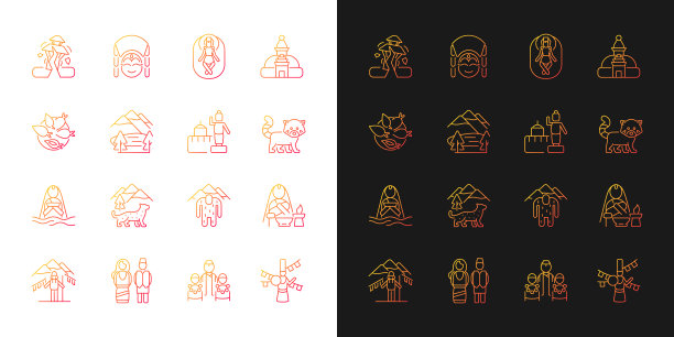 尼泊尔文化遗产渐变图标设置为黑暗和光明模式图片下载