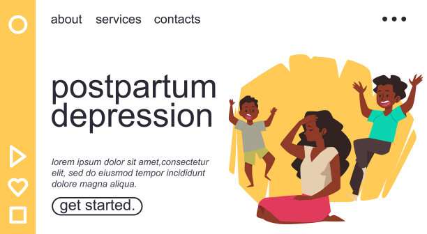 产后抑郁症网横幅与捆扎母亲，平面矢量插图。图片下载