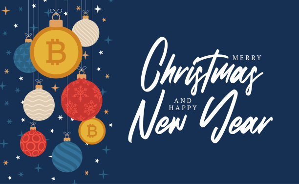 圣诞快乐比特币标志横幅。比特币标志作为圣诞装饰球挂贺卡。向量图像为圣诞节，金融，新年日，银行，钱图片下载