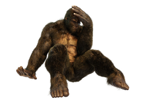 3D插图大脚野人在白色图片下载