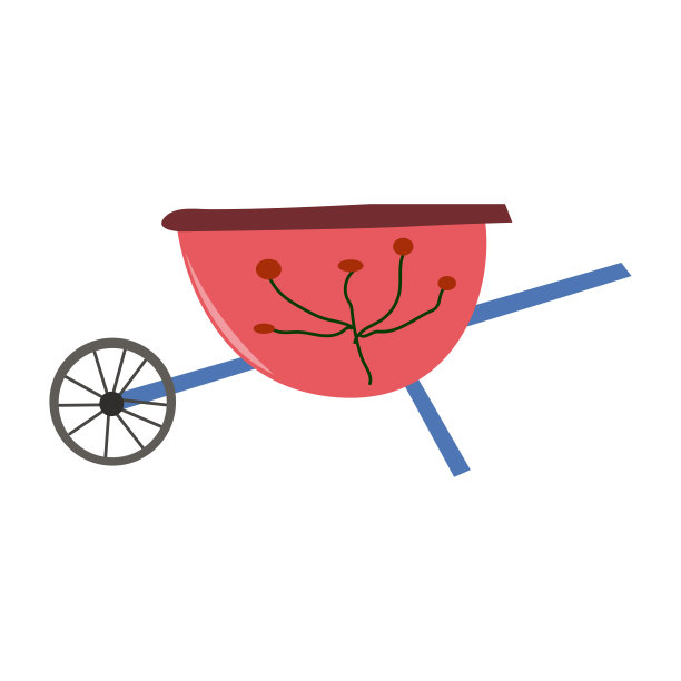 手推车花园矢量工具设备侧视图。农业车轮上。农场工具。平面向量插图图片下载