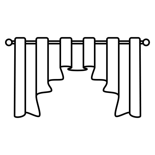 时尚的窗帘，时尚的设计，织物窗帘。矢量图标，轮廓，孤立，48x48像素。图片下载