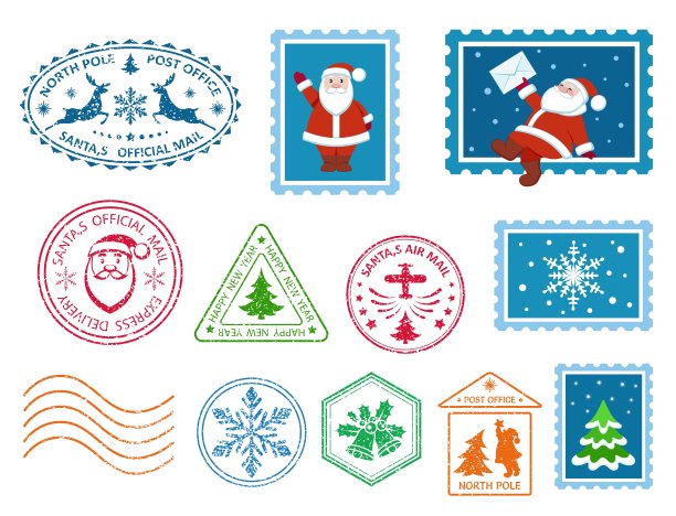 圣诞邮票。矢量图图片下载