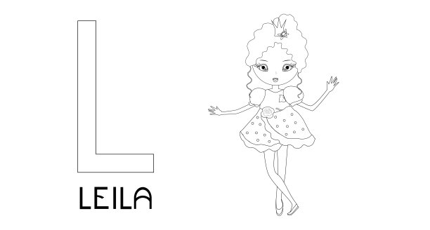 有名字的公主，用来上色的字母。莱拉的名字。图片下载