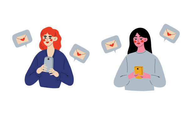 在智能手机矢量集在线约会应用程序中的年轻女性消息图片下载