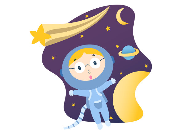 卡通男孩宇航员在星系，教育，探险家，恒星，矢量图片下载
