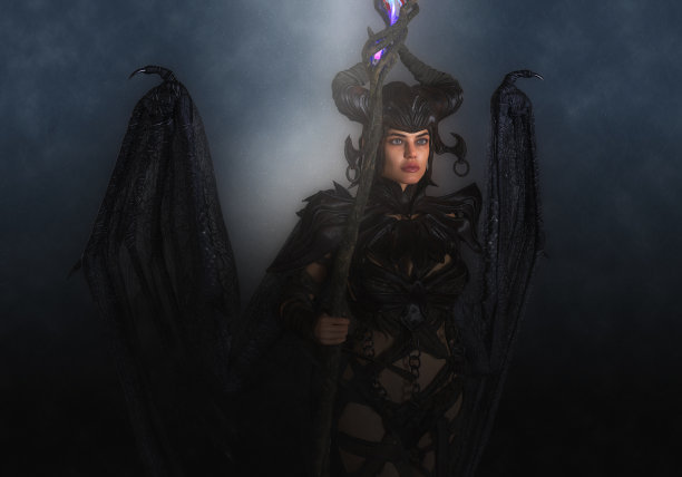 黑魔法女王在夜间3d插图图片下载