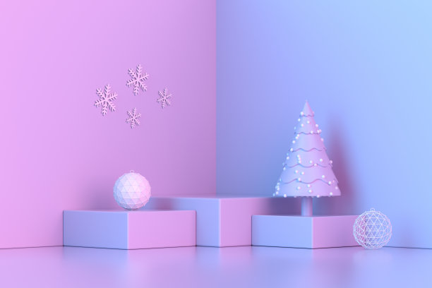 新年，圣诞装饰与讲台，平台，霓虹灯图片下载