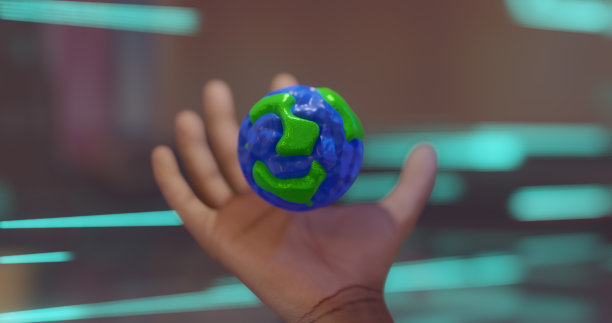 手持数字地球地球概念和金融科技技术背景图片下载