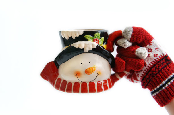 圣诞手套上戴着白色隔离手套图片下载